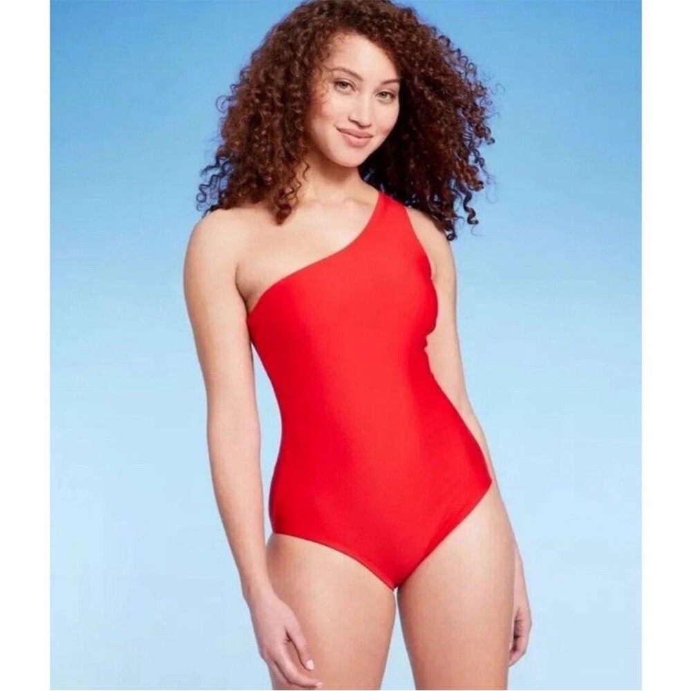 Kona Sol - One Shoulder One Piece Swimsuit Tummy Control Red NWT